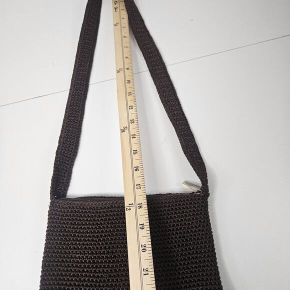 The Sak Chocolate Brown Crochet Shoulder Bag Zip Top Zip Pockets Boho Y2K Small - Picture 5 of 13